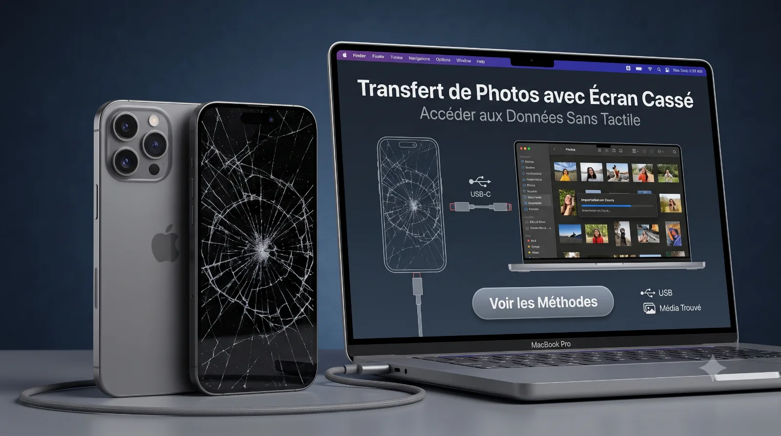 Smartphone connecté à un ordinateur pour transfert de données