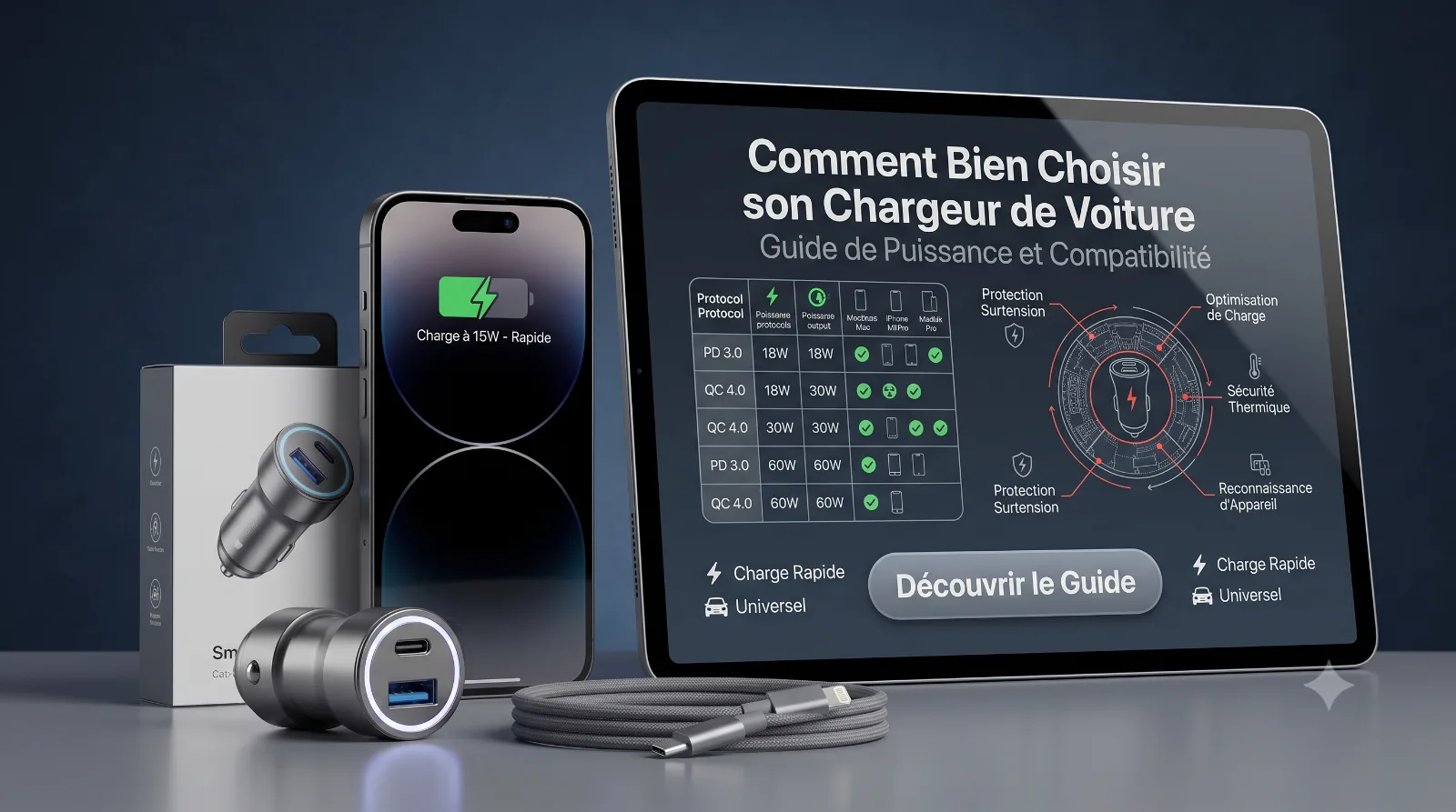 Chargeur de voiture pour smartphone
